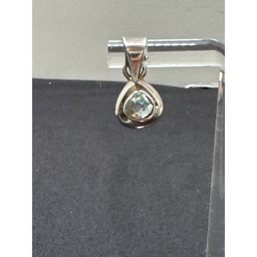 Sterling Silver Teardrop Pendant With Faceted Clear Light Blue Green Stone Minim